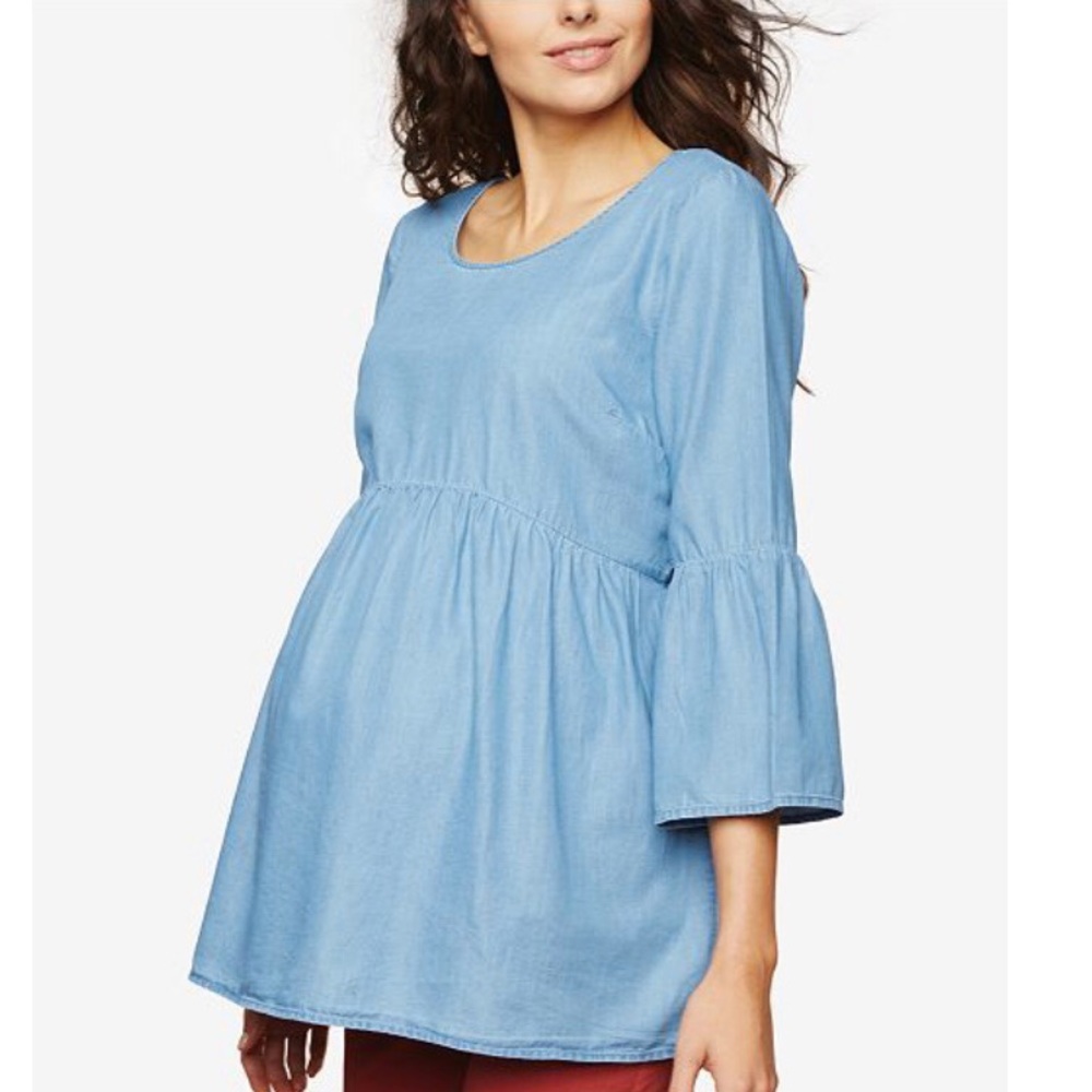 Motherhood Maternity Chambray Bell Sleeve Top